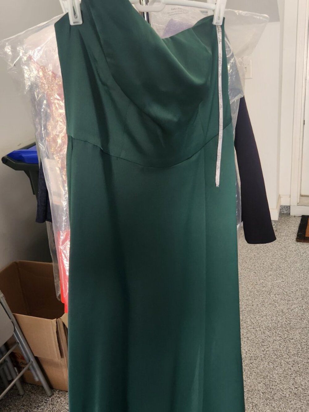 DB Studio F20099 Crepe Back Satin One-Shoulder Bridesmaid Dress in Juniper - Picture 9 of 12